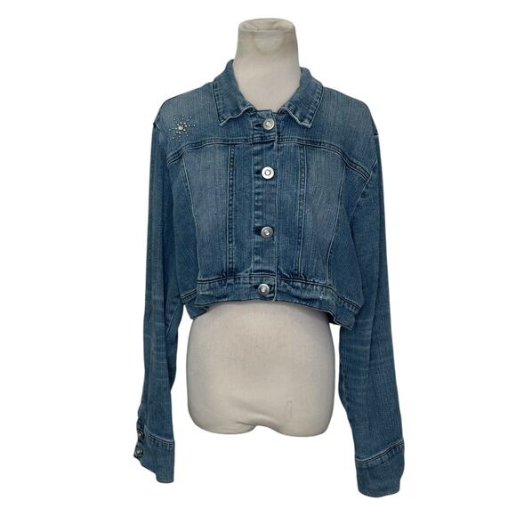 Americana Blues blue denim long sleeves embellished jean jacket size 1X - Picture 1 of 13